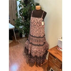 CHAPS Floral Maxi Sundress Blue Black Boho Tiered Dress XL NWT